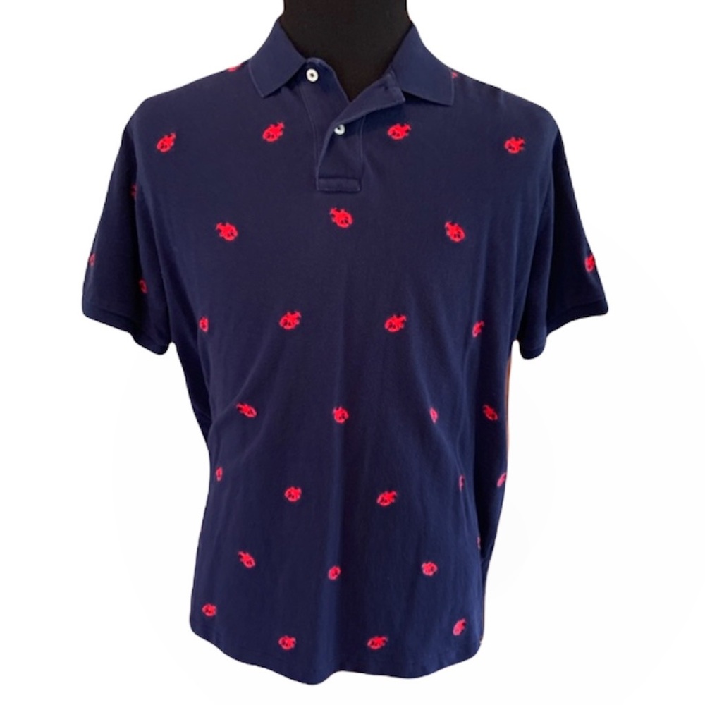 Vintage Polo by Ralph Lauren Navy Blue Lobster Print Polo Shirt Size Small
